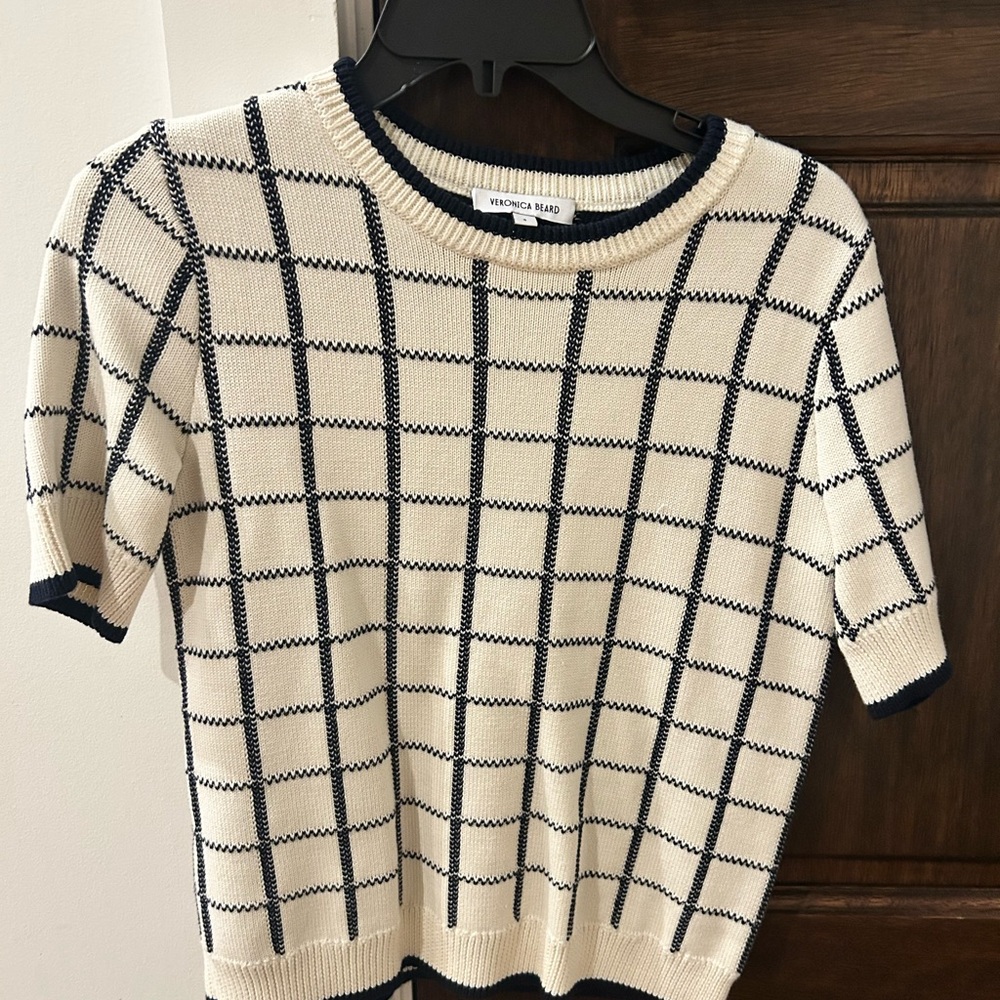 Veronica Beard Cream and Black Checkered Sweater